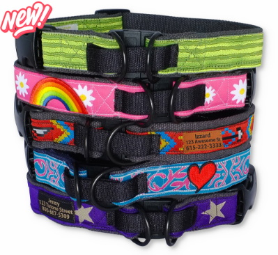 earthdog decorative hemp breakaway dog collars with stitched Velcro® safety system and dual D-rings