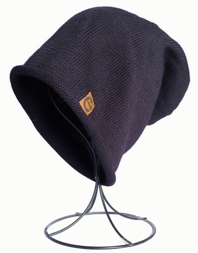 earthdog Black hemp and cotton knit beanie, rolled edge