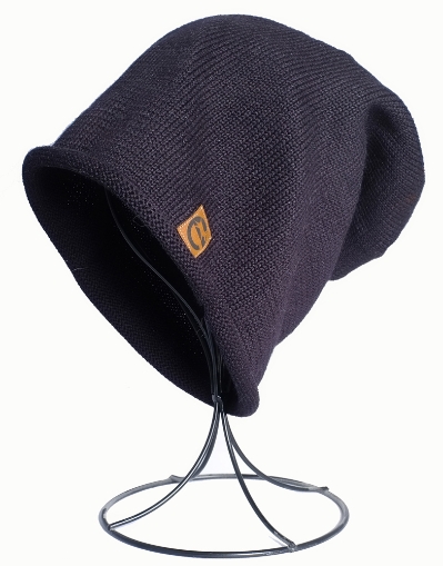 earthdog Black hemp and cotton knit beanie, rolled edge