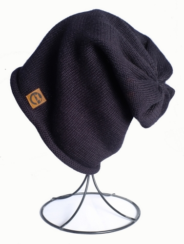 earthdog Black hemp and cotton knit beanie, rolled edge