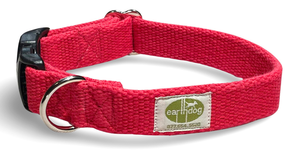 earthdog limited drop solid hemp adjustable collar in fire red colorway
