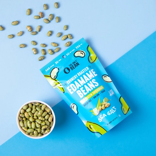only bean vegan crunch roasted edamame now available in kyms vegan market