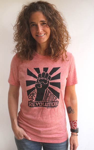 woman in earthdog spay and neuter t shirt
